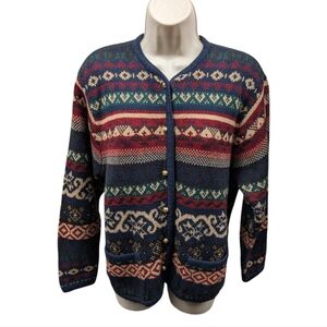 Chrystal-Kobe Vintage Fair Isles Cardigan Sweater Sz L